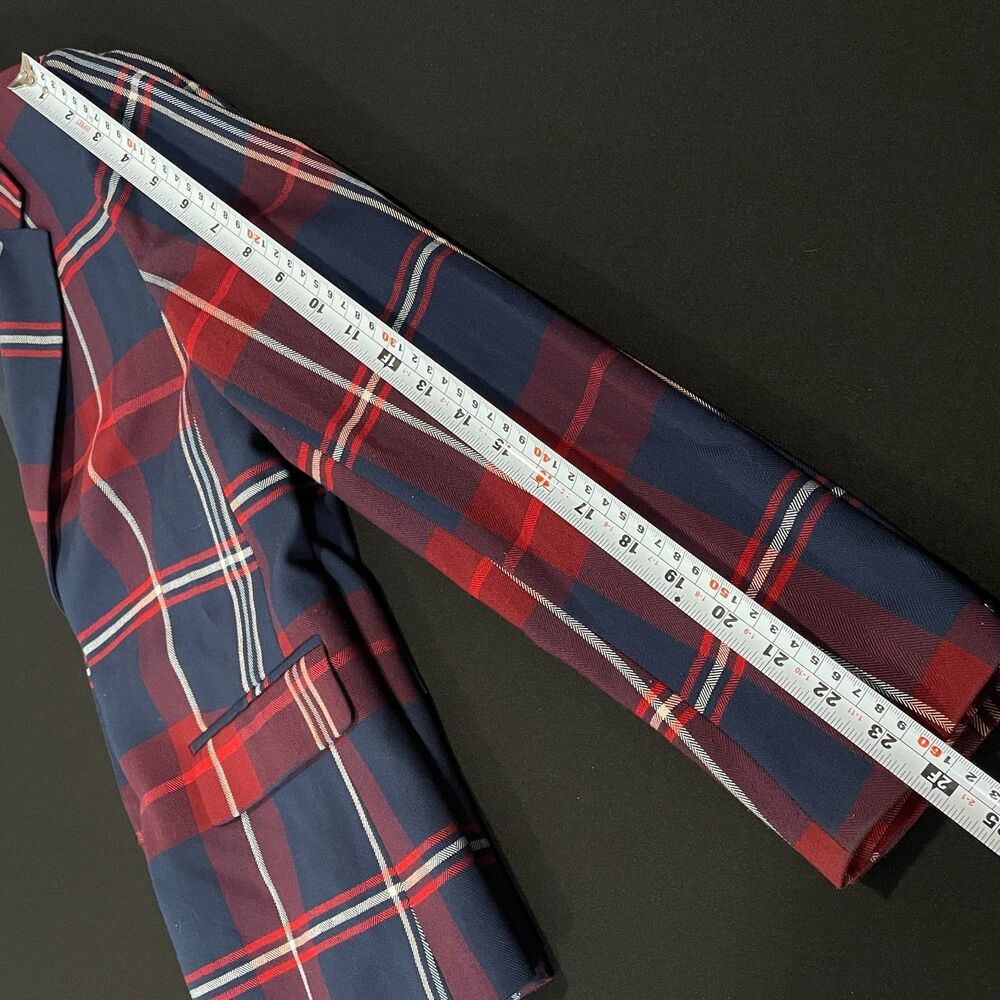 ~ Tommy Hilfiger Preppy 6 Plaid Blazer Navy Blue Red Academia Jacket Collegiate - Picture 8 of 14
